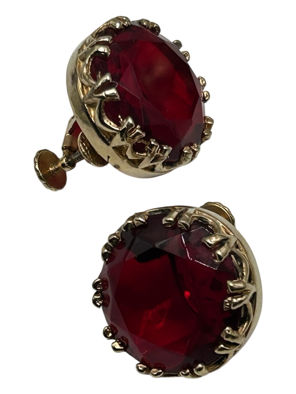 Vintage Accessocraft Red Glass Clip Earrings